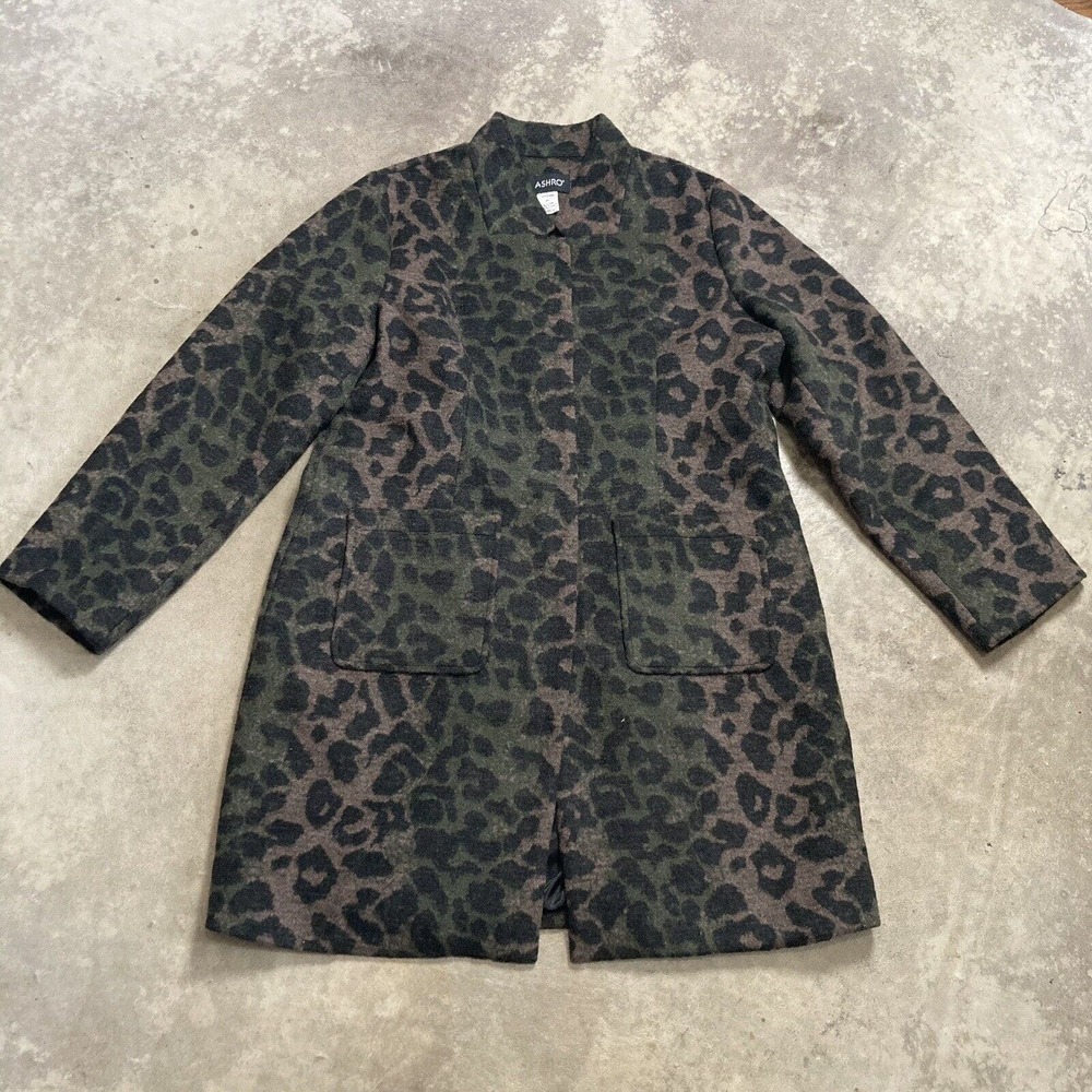 Ashro Coat Womens Size Large Animal Leopard Print Multicolor Wool Blend